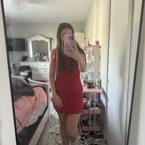 Red sequin dress